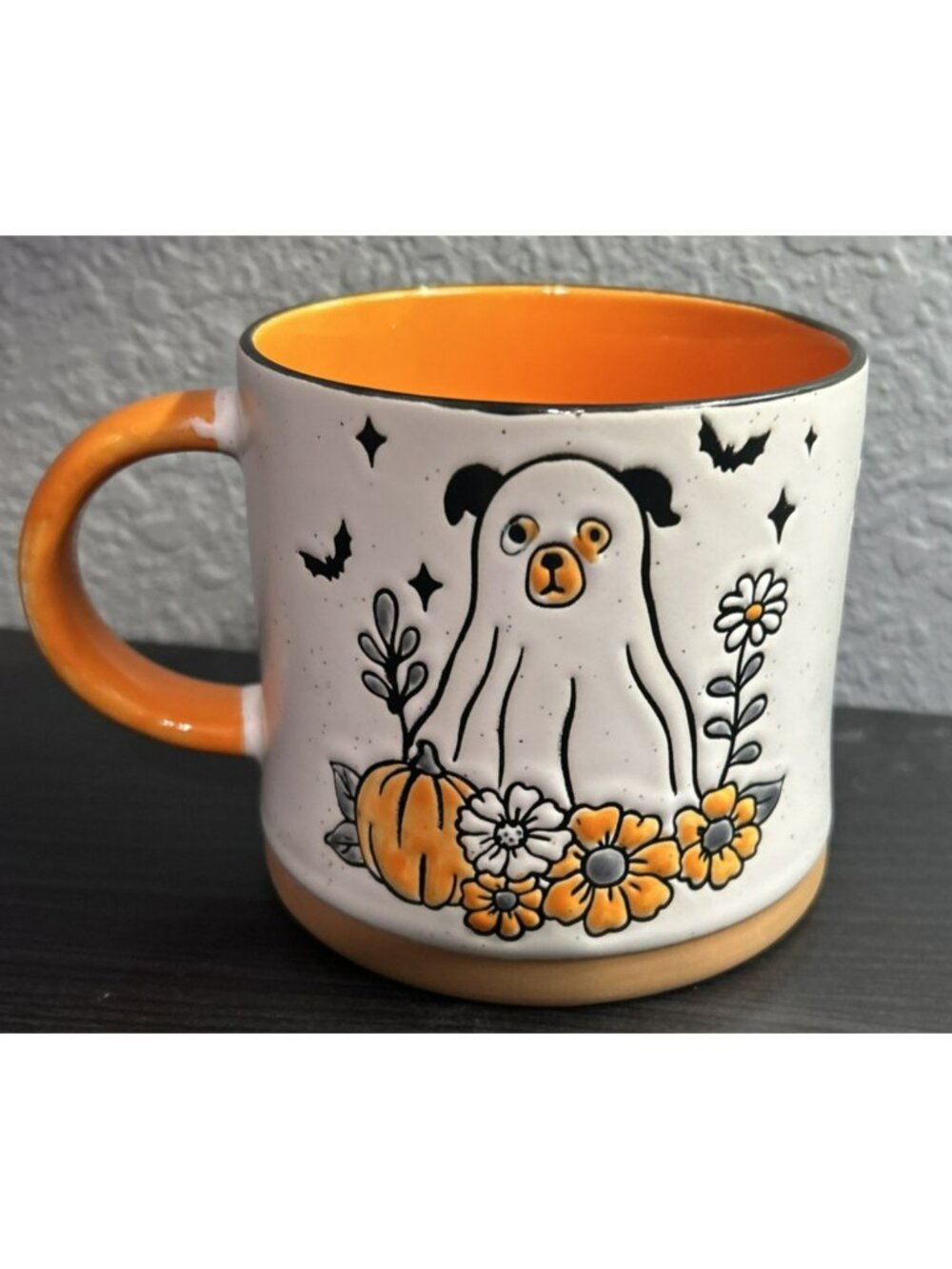 Ghost Dog Ceramic Mug With Halloween Design Orange Interior 12 Oz Eli + Ana